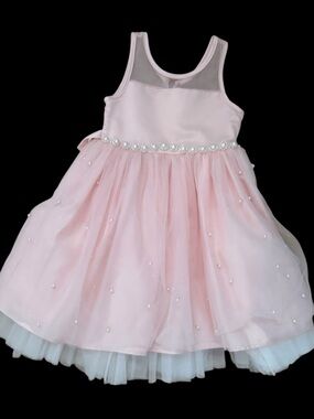 American Princess Light Pink Pearl-Trim Tulle Flower Girl Wedding Dress